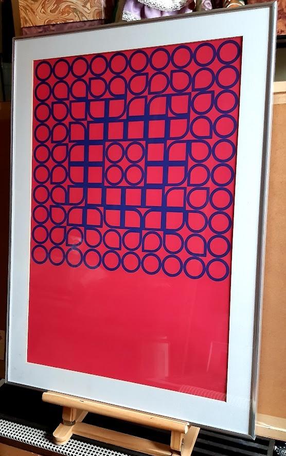 Litho ? met  Op Art (Optical Art) +/- van 1980. 70-50 cm., Ophalen