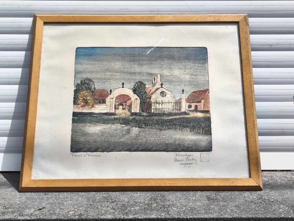 Gravure ferme a damme signe Maurice carlier, Enlèvement ou Envoi, Gravure