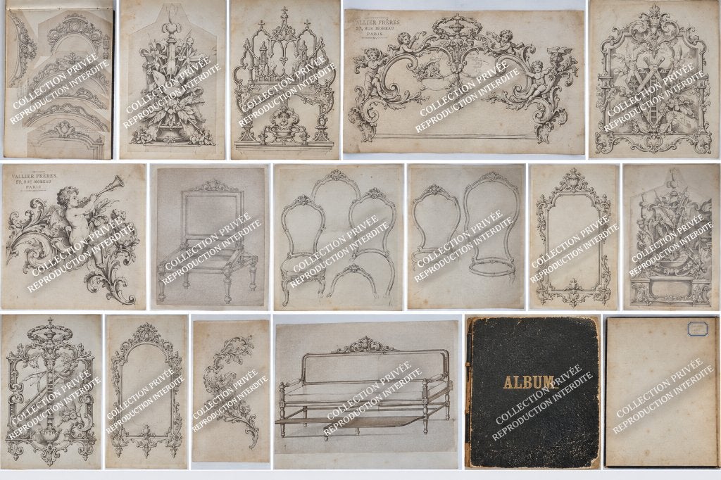 Oud atelieralbum– +/- 150 originele ontwerptekeningen, Antiquités & Art, Art | Dessins & Photographie, Enlèvement, Photo