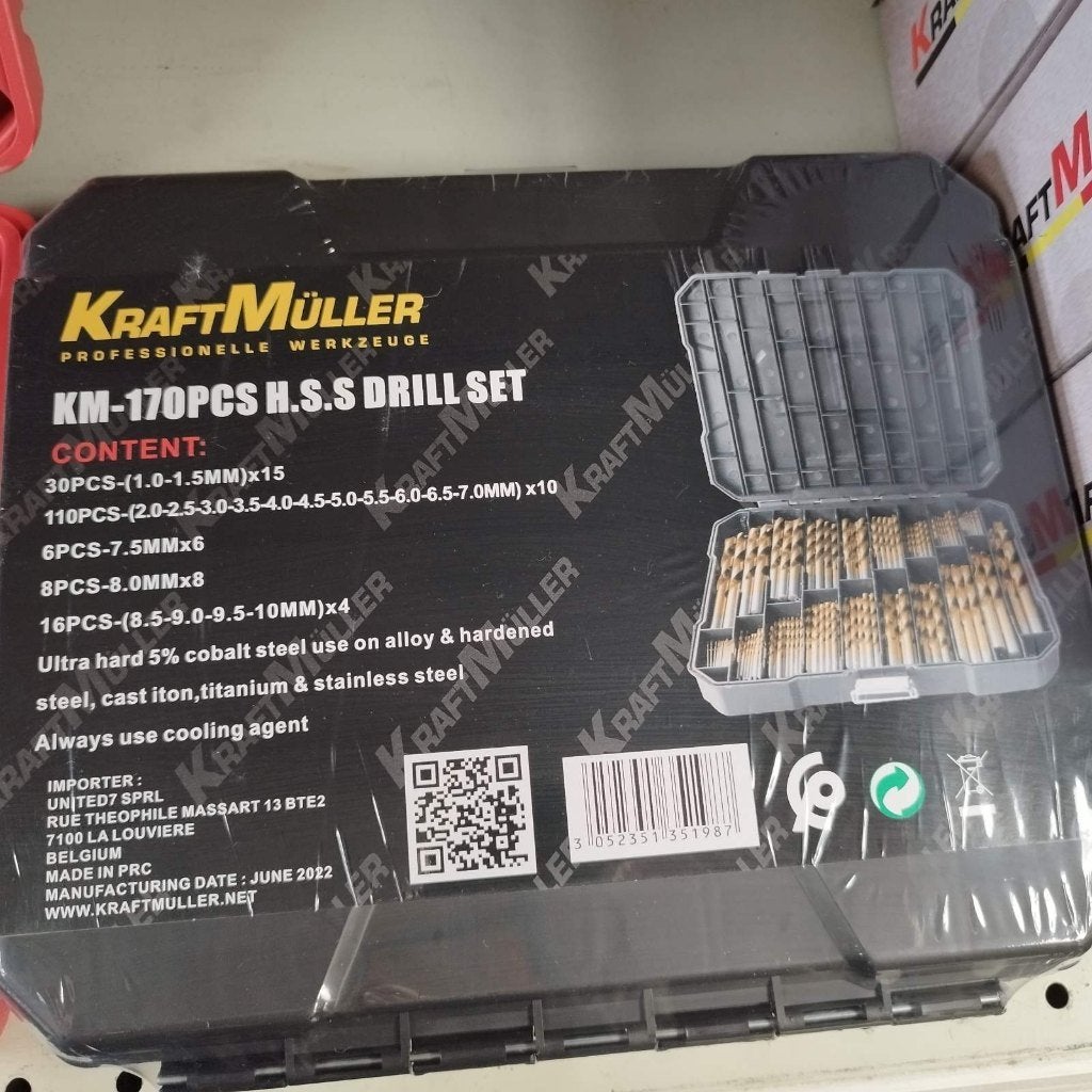 Coffret de 170 mèches acier rapide HSS KraftMüller, Ophalen, Nieuw