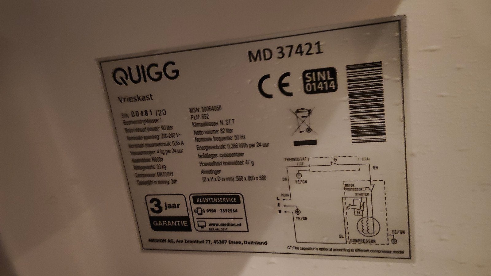 diepvries 3 laden, Gebruikt, Minder dan 60 cm, Vrijstaand, Ophalen