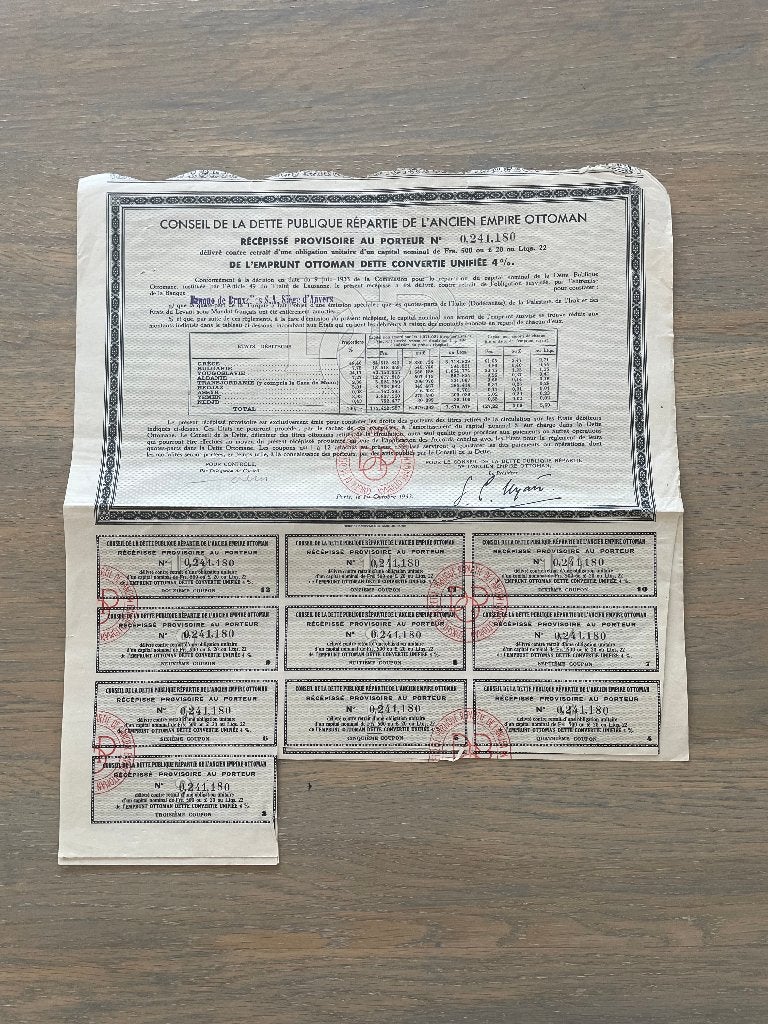 Oude obligatie (L' Ancien Empire Ottoman), Postzegels en Munten, Ophalen of Verzenden, 1920 tot 1950, Obligatie of Lening