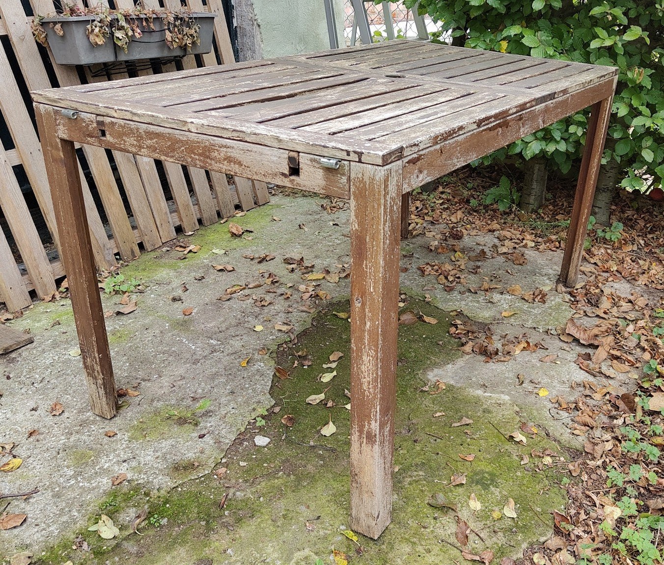 Table de jardin + 4 fauteuils avec coussins, Tuin en Terras, Ophalen, Gebruikt, Rechthoekig, Hout