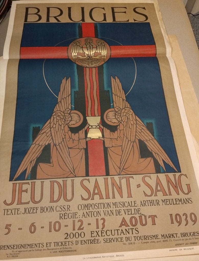 affiche Jeu du Saint Sang - Bruges - 1939 - Art Deco, Envoi