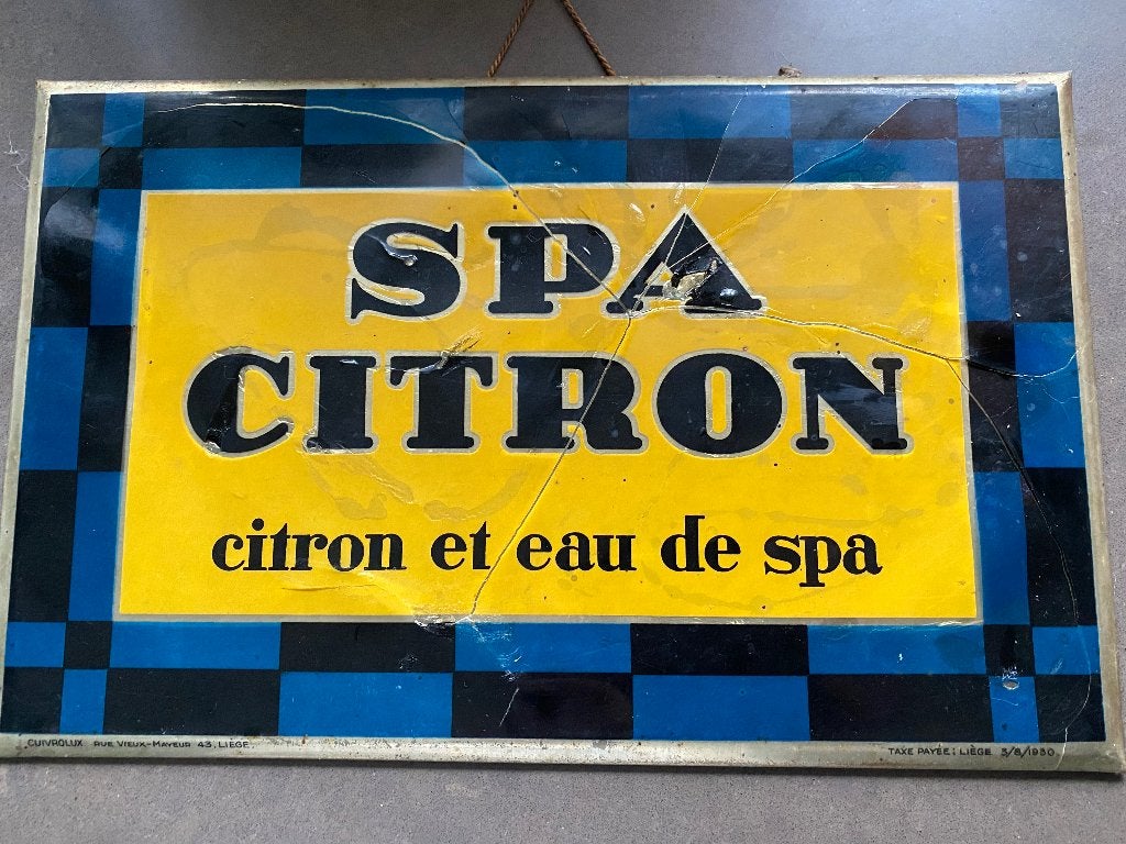 plaque en tôle plastifiée SPA citron de 1930, Collections, Enlèvement ou Envoi, Utilisé