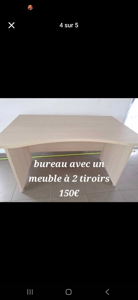 Bureau avec meuble à tiroirs, Enlèvement, Utilisé