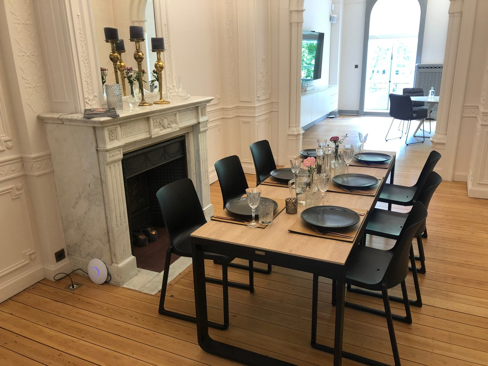 3x Flexfurn Flow Dinner design tafels 230 cm + extra blad, Ophalen