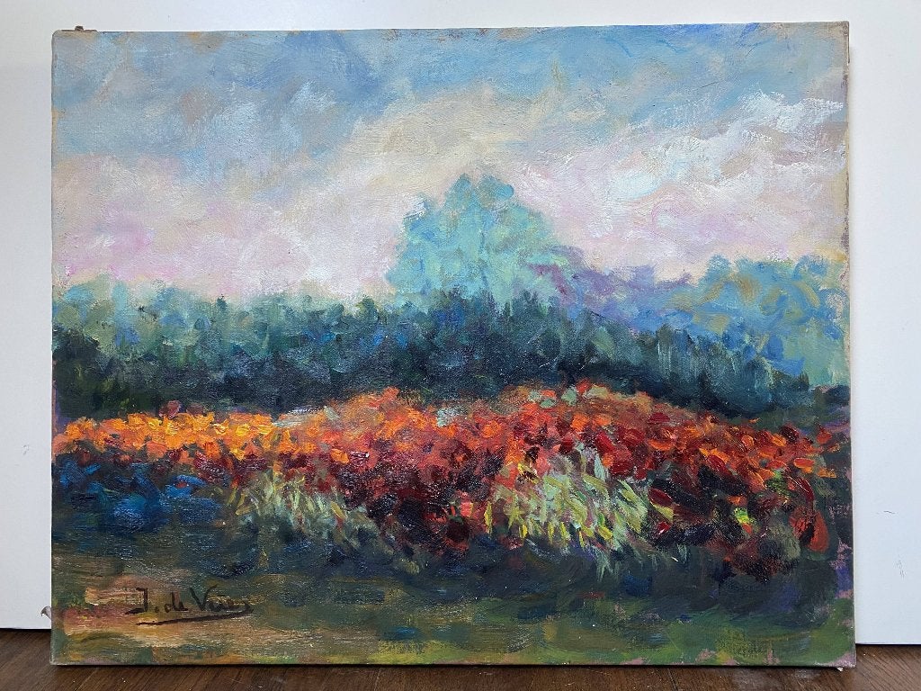 Jacob de Vries - Rhododendrons à Waterloo (huile sur toile), Peinture à l'huile, Paysage, Enlèvement, Signé
