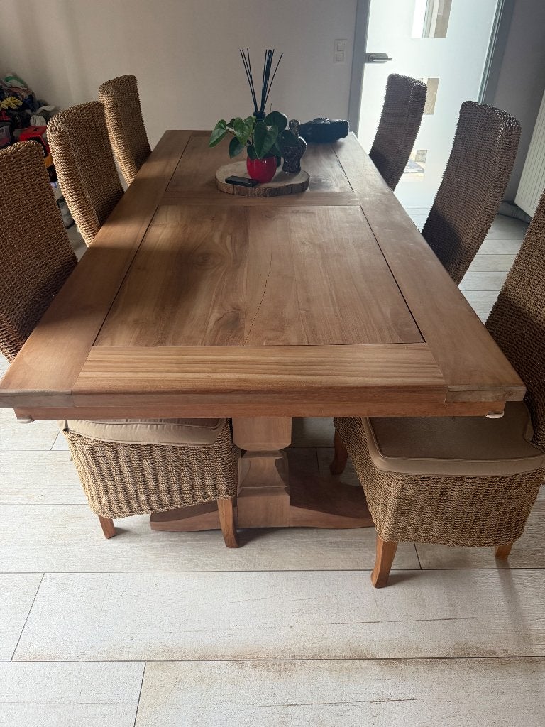 Eettafel in teak, Ophalen, Teakhout, 200 cm of meer, 50 tot 100 cm