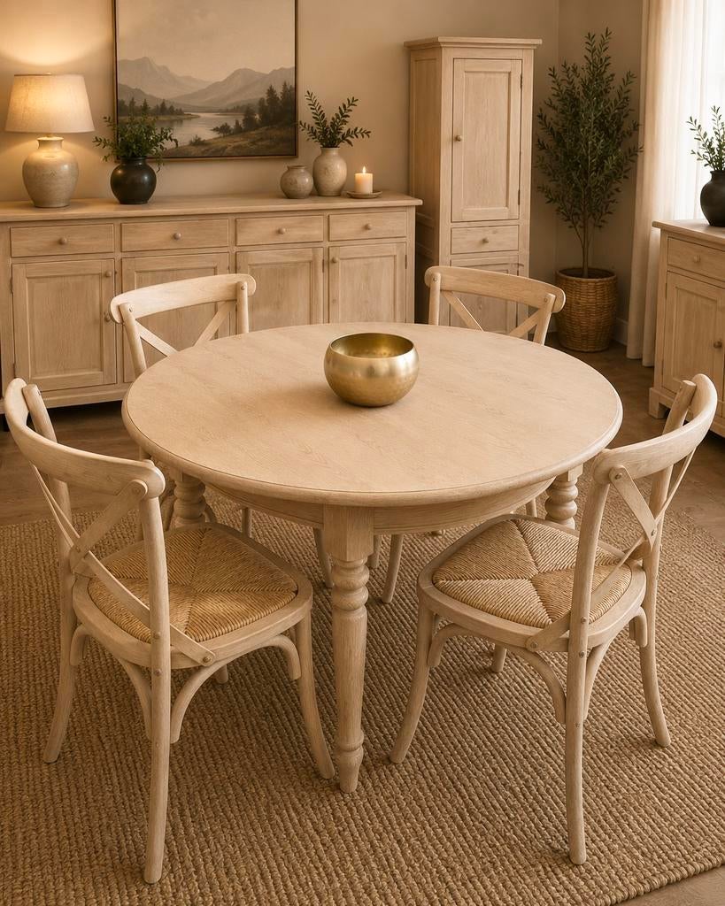 PRACHTIGE RONDE TAFEL MET GEÏNTEGREERD VERLENGSTUK, Huis en Inrichting, Tafels | Eettafels, Ophalen, Zo goed als nieuw