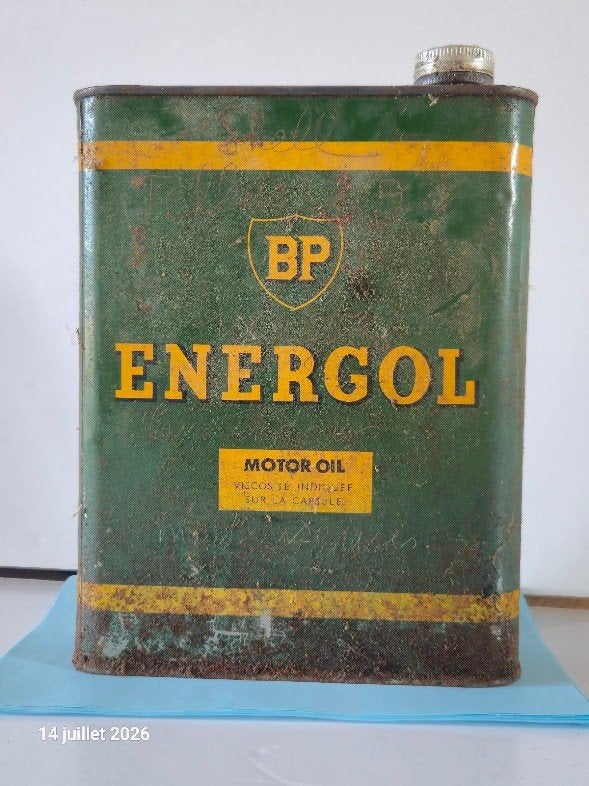 Ancien bidon d'huile automobile BP, Energol, 20 w, Collections, Envoi, Utilisé, Autres types