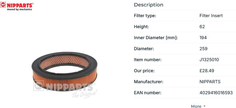 Filtre Nipparts J132010, Ophalen, Nieuw, Hyundai