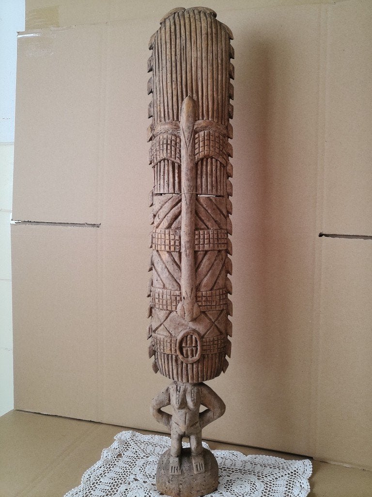 Statue Africaine de fertilité africaine 77 cm Igbo Nigeria ?, Antiquités & Art, 77 cm, Sculpture, Afrique, Enlèvement ou Envoi
