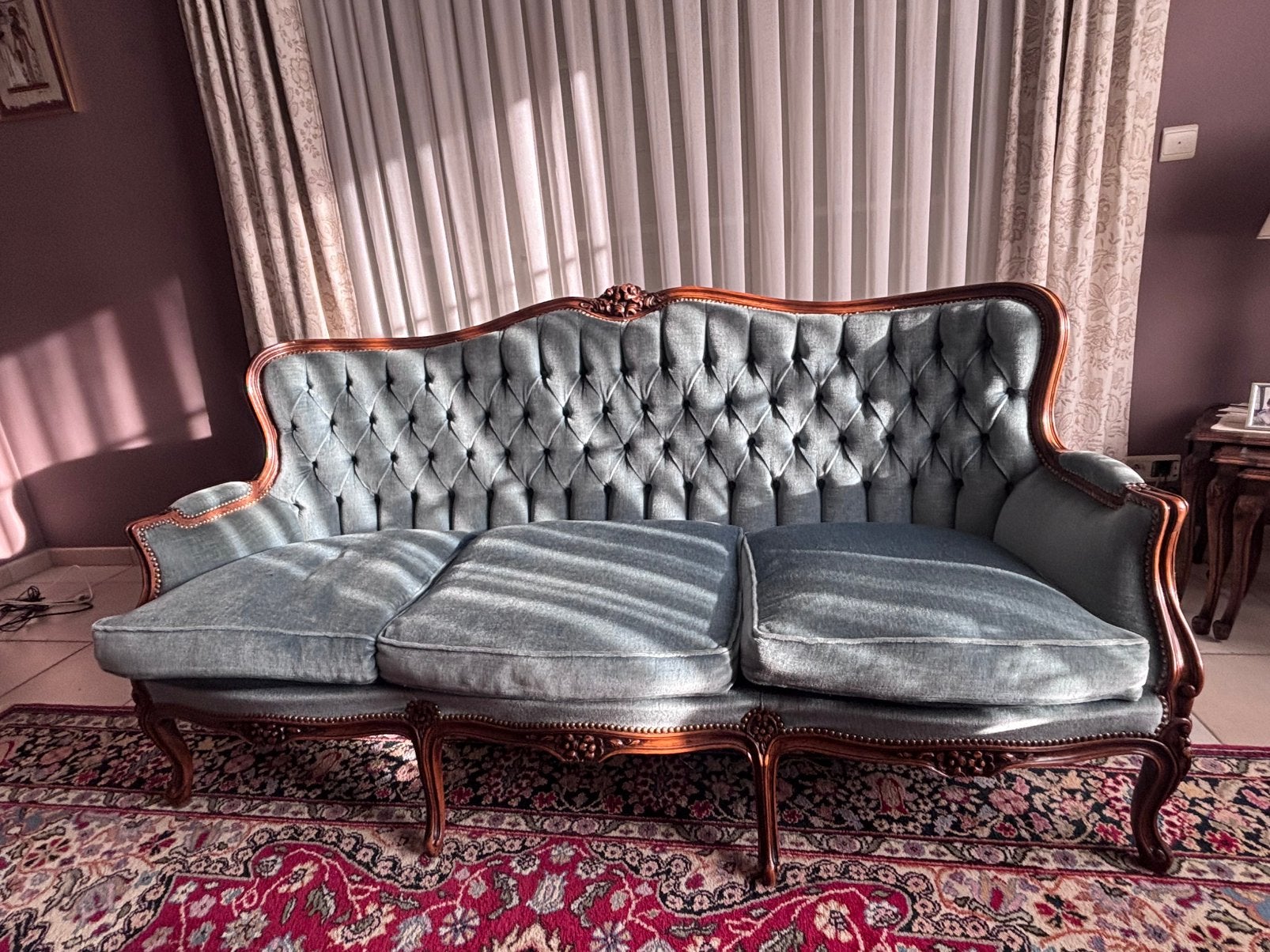 Sofa driezit in stof blauw/grijs, Ophalen
