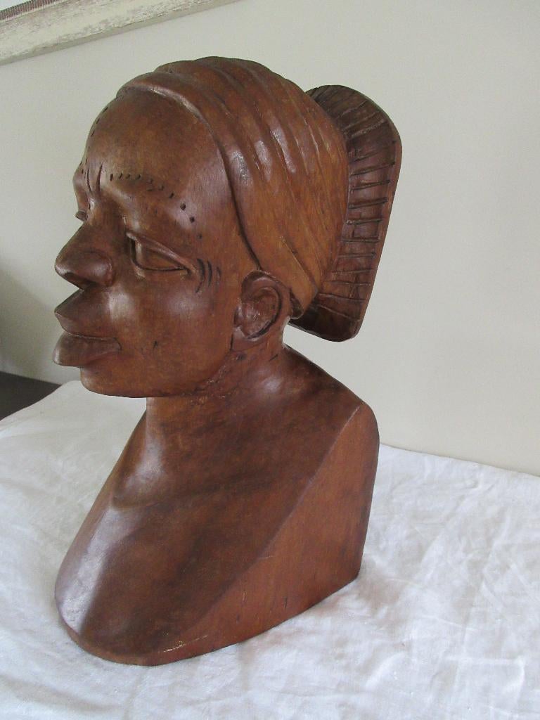 Buste africain sculpture en bois femme art africain déco, Enlèvement