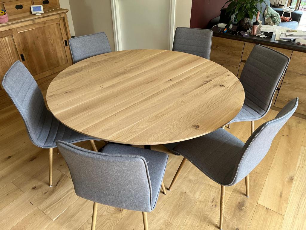 Table ronde en chêne massif Belgique, Neuf, 100 à 150 cm, Rond, 100 à 150 cm