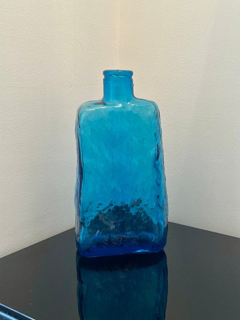 Grande carafe bouteille soliflore verre bleu art déco Empoli, Antiquités & Art, Enlèvement