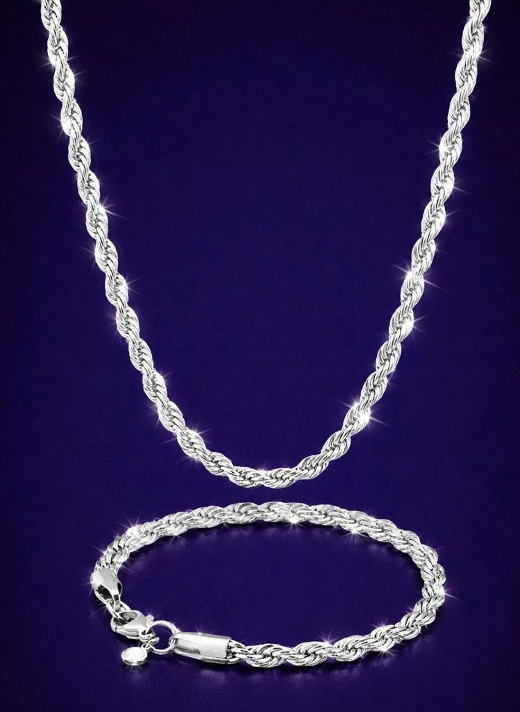 Chaîne homme argent en corde +  Bracelet homme argent en cor, Enlèvement ou Envoi, Argent, Argent, Homme