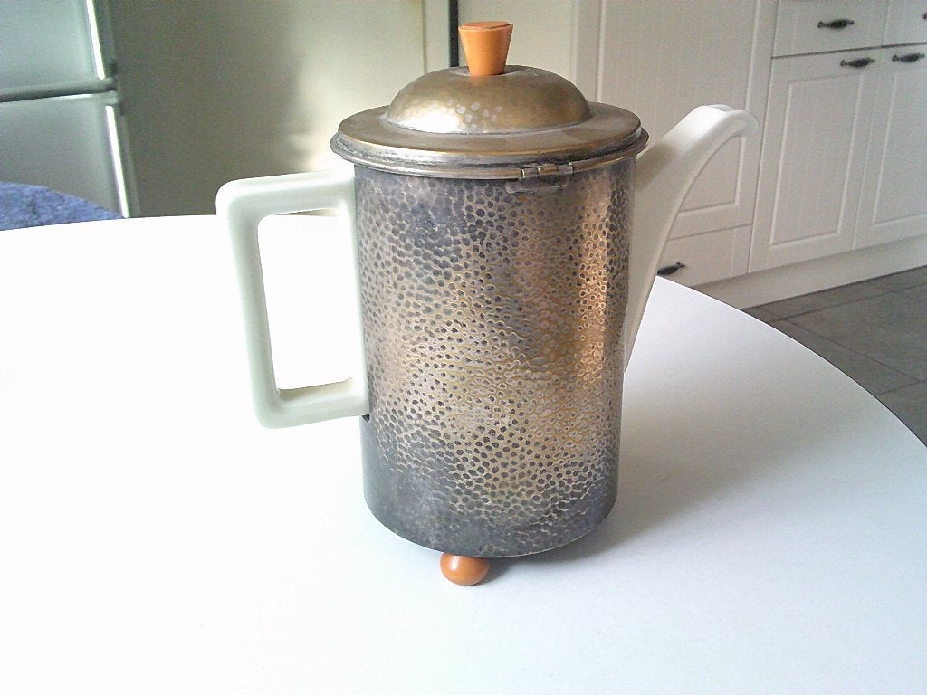 art deco koffiekan W M F zilver met porseleine koffiekan, Ophalen, Zilver