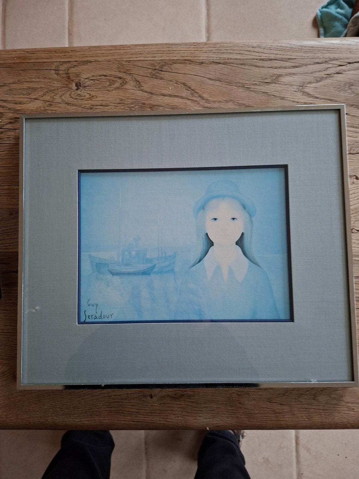 reproductie meisje aan de zee, Antiek en Kunst, Ophalen, Achter glas