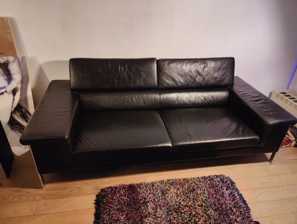 zwarte lederen zetel, Huis en Inrichting, Ophalen
