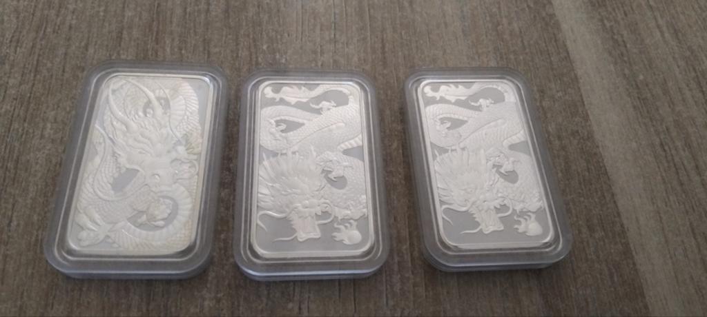 3 x 1 oz zilveren drakenstaaf, Postzegels en Munten, Ophalen of Verzenden, Zilver