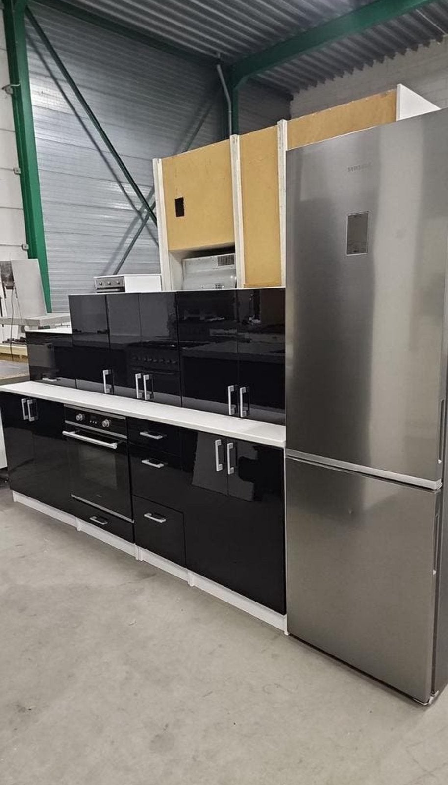 Rechte Keuken Hoogglans Zwart + GEDEMONTEERD, Huis en Inrichting, Keuken | Complete keukens, Ophalen of Verzenden, Zwart, Hoogglans of Gelakt