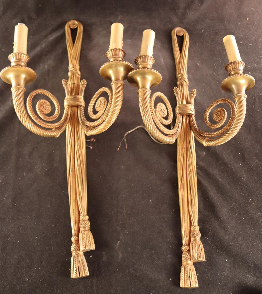 Paar zeer grote antieke bronzen wandlampen, Antiek en Kunst, Ophalen of Verzenden