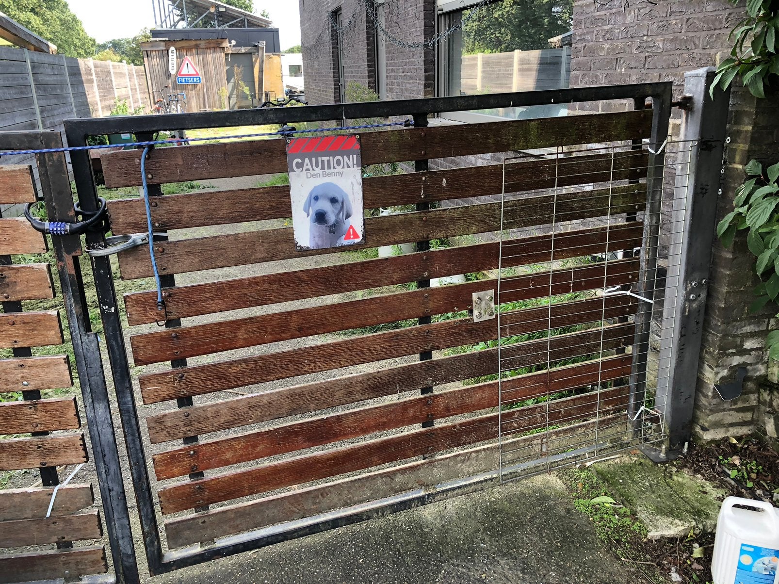 Poort metaal met houten latten, Tuin en Terras, Ophalen, Zo goed als nieuw