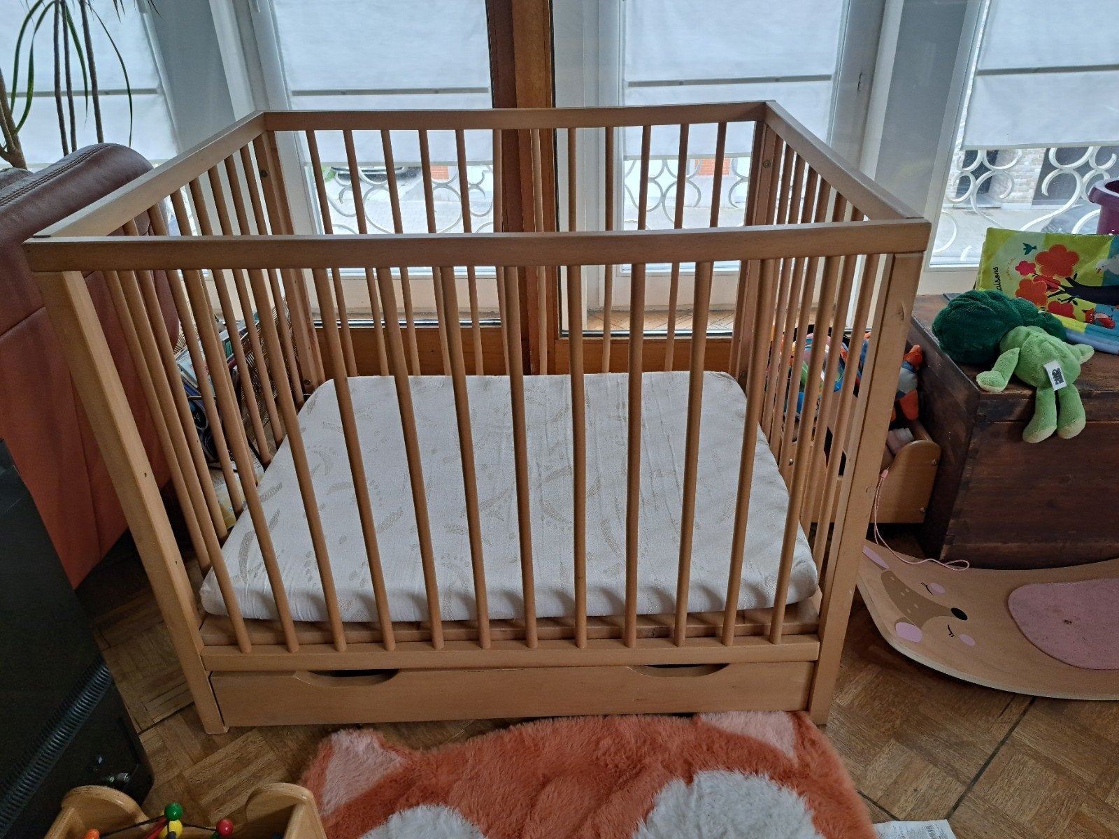 parc bébé en bois, Enlèvement, Utilisé, Carré, Réglable en hauteur