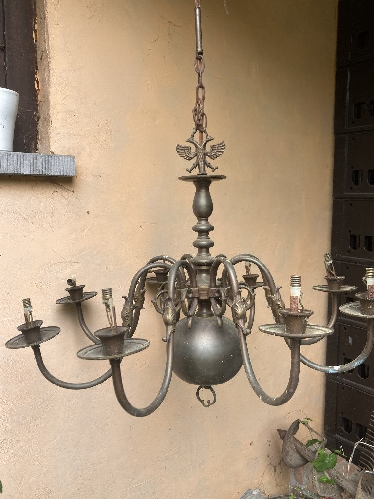 Koperen kroonluchter, Huis en Inrichting, Lampen | Kroonluchters, Ophalen, Gebruikt, Metaal