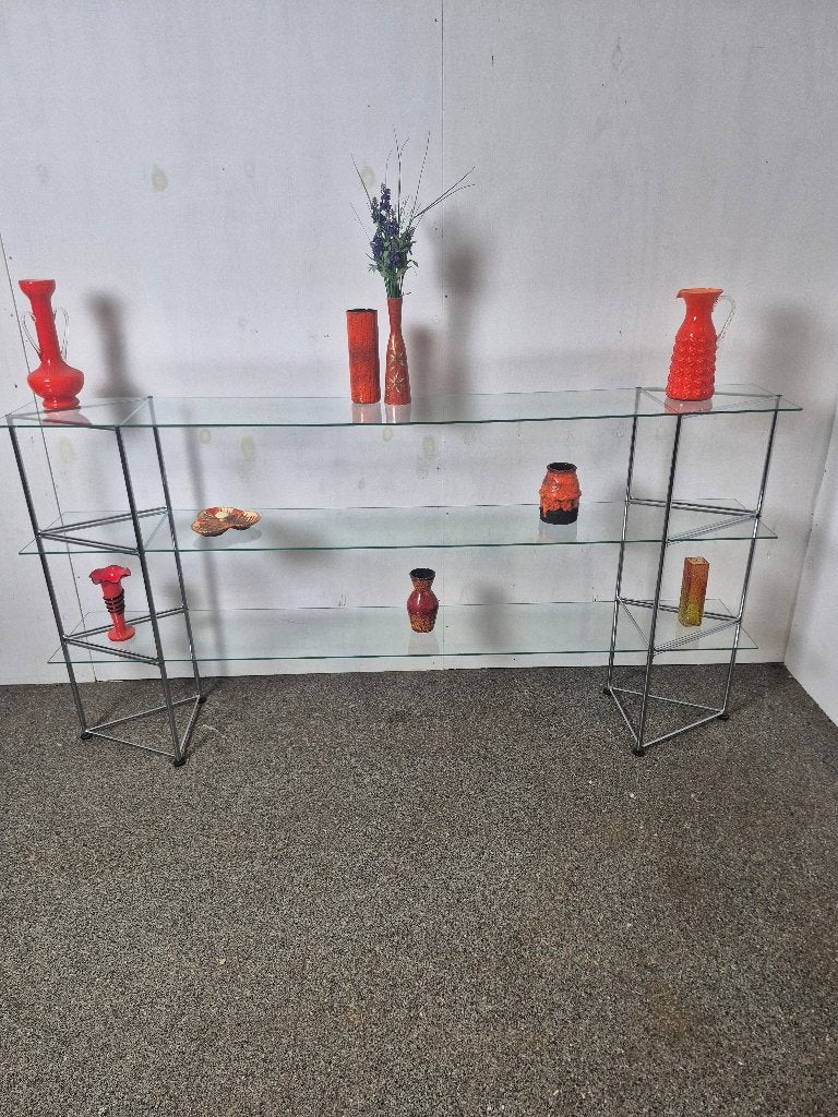 Italiaanse vintage design etagère chroom & glas jaren 60/7, Démontable, Enlèvement, Utilisé, Étagère/rayonnage