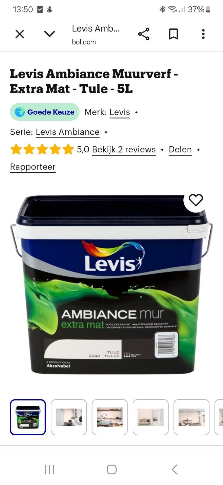 Levis ambiance mat Tule vat 5L en 4L, Doe-het-zelf en Bouw, Ophalen, Roze, Verf