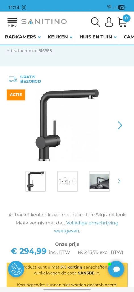 Keukenkraan  uittrekbaar, Doe-het-zelf en Bouw, Ophalen, Nieuw, Kraan