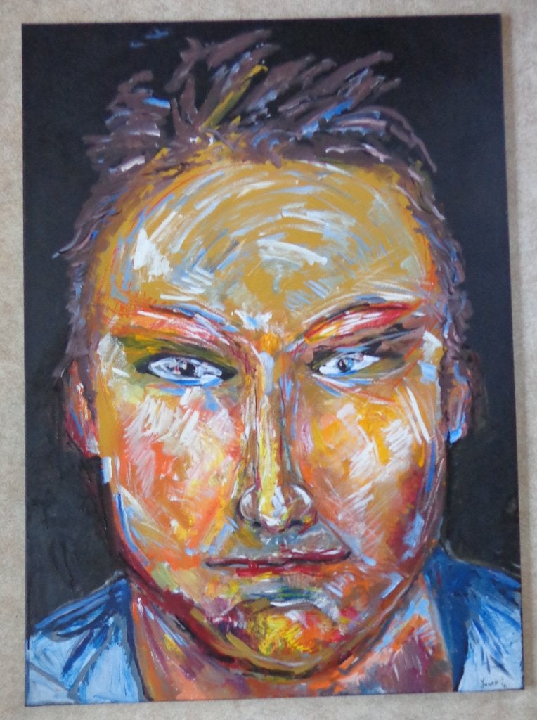 FRANCOIS / KLEURRIJK HOOFD / OLIEVERF / 140x100cm / CHASSIS, Ophalen, Gesigneerd, Olieverf, Overige materialen