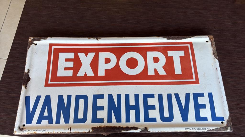 Emaille Export Vandenheuvel, Ophalen of Verzenden, Gebruikt, Reclamebord