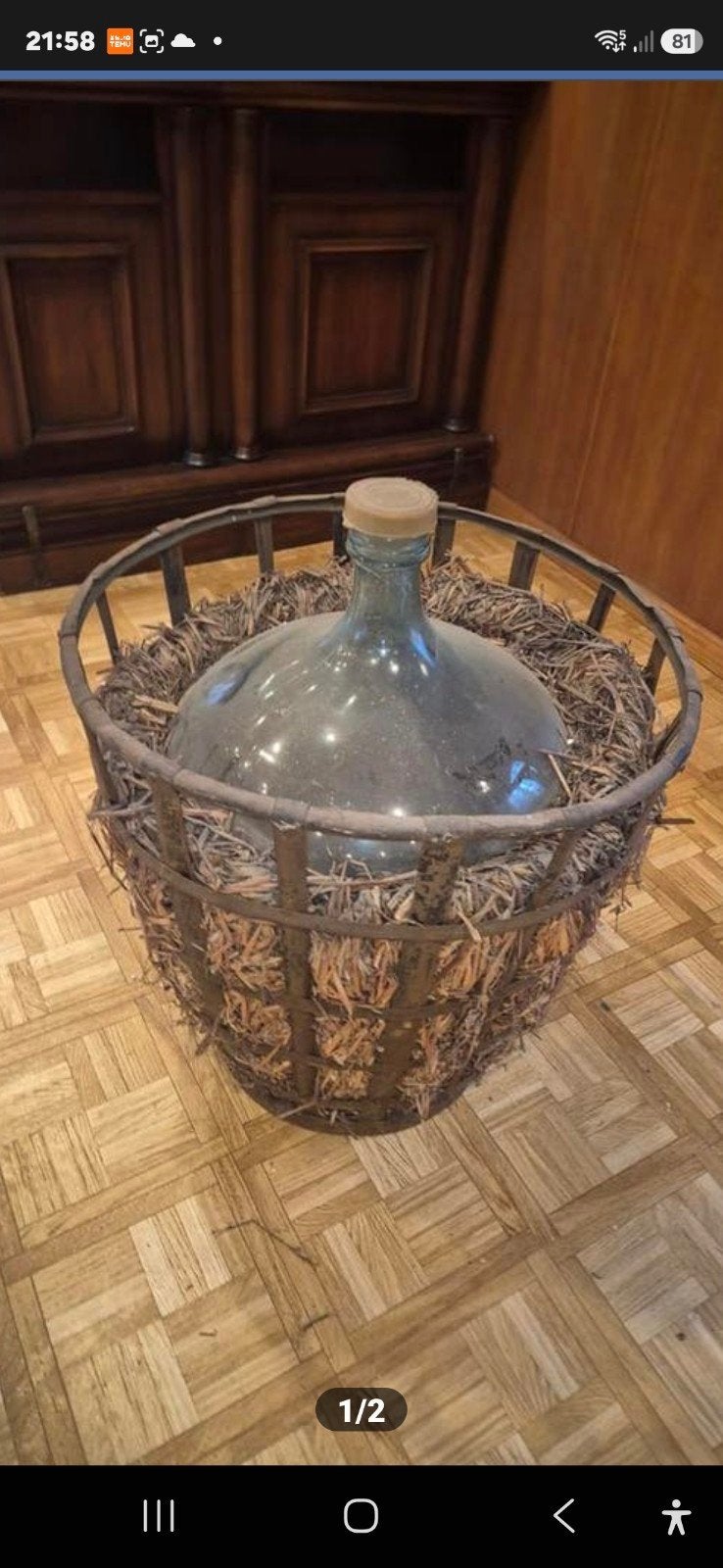 Antieke Dame Jeanne. Demi John 50 liter unieke staat, Ophalen, Mand