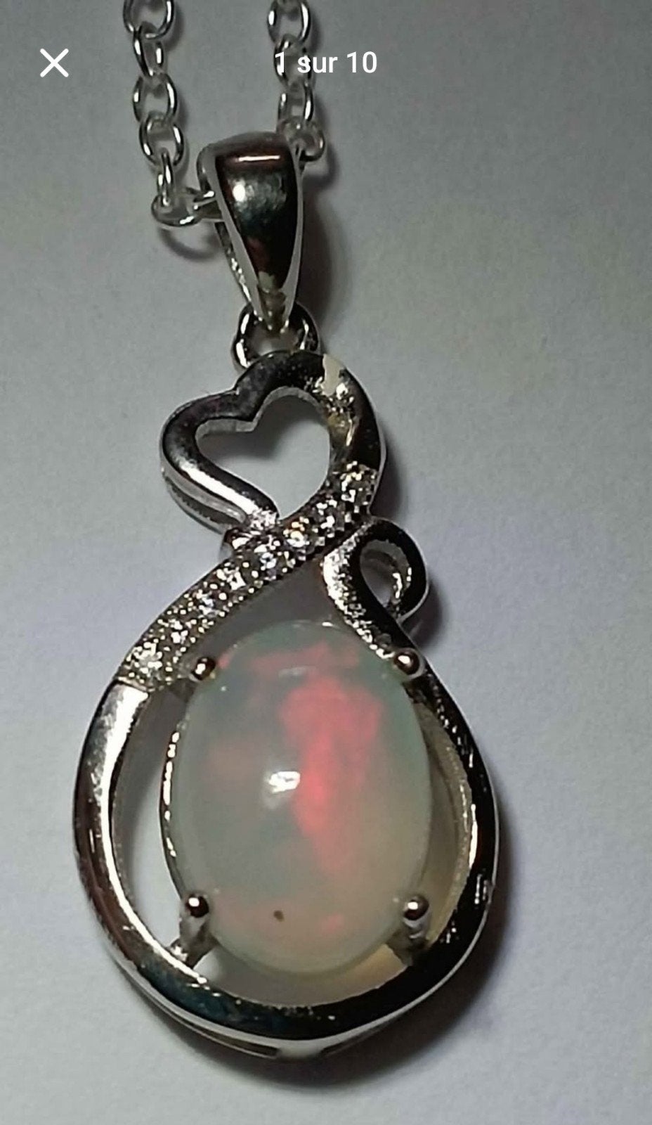Pendentif en argent massif 925 avec opale naturelle d'Éthiop, Enlèvement, Rouge, Argent