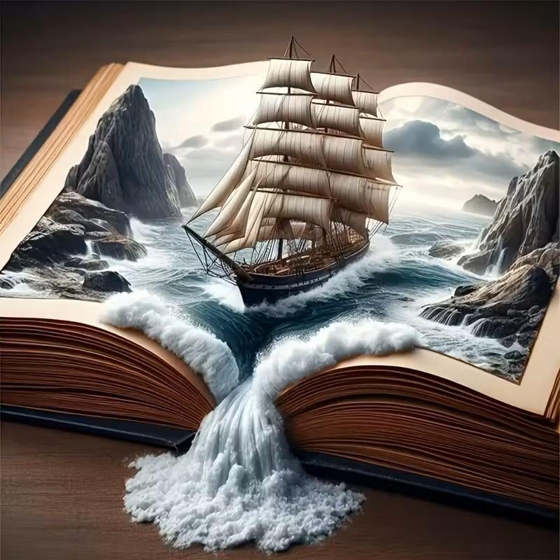 Nr 16 Diamond Painting bateau à livre ouvert 50x40cm (carré), Hobby & Loisirs créatifs, Bricolage, Neuf, Diamond painting, Éducatif