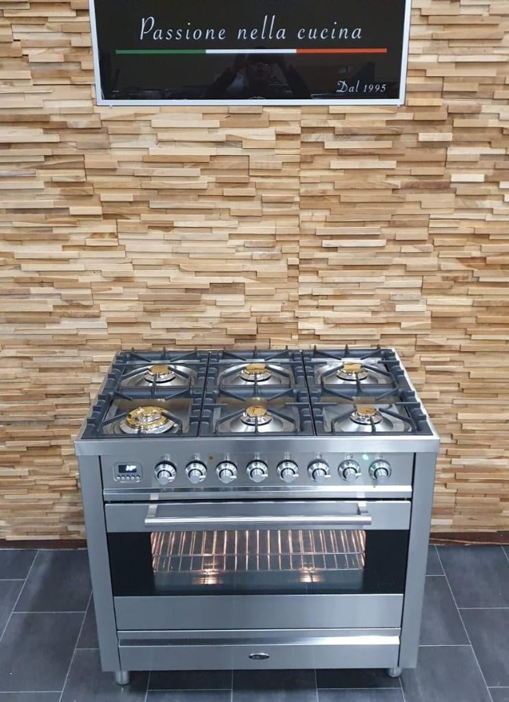 Luxe Boretti Fornuis 90cm rvs + rvs  300° oven 6 pits, Gaz, Comme neuf, Enlèvement, 5 zones de cuisson ou plus