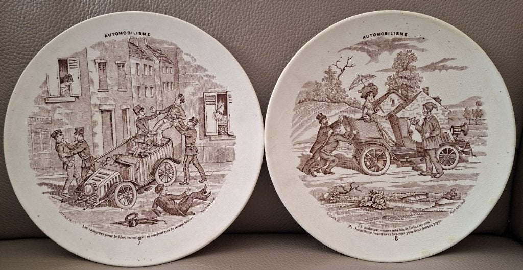 2 antieke wandborden Nimy "Automobilisme"(nrs 7 & 8) ca 1900, Antiek en Kunst, Ophalen