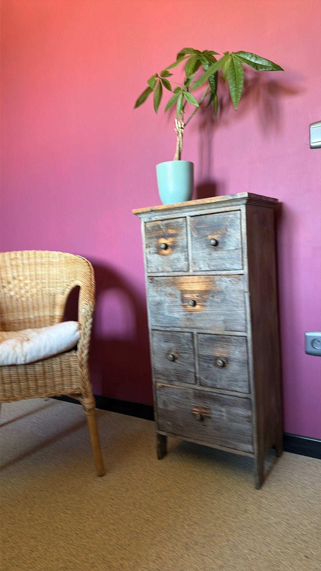Meuble de rangement en bois de manguier à tiroirs multiples, Maison & Meubles, Enlèvement, Utilisé, Moins de 50 cm, 75 – 100