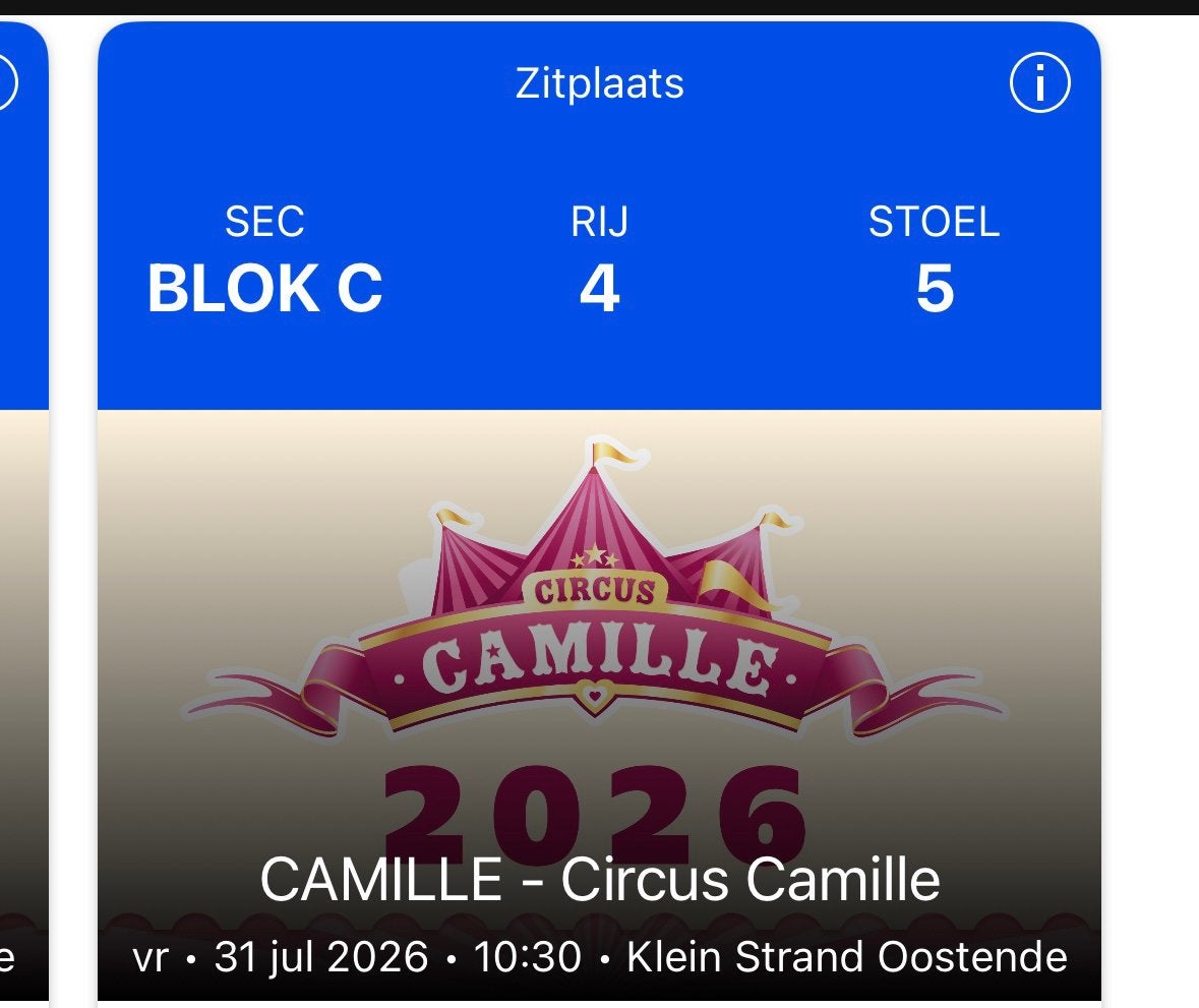 Tickets camille 31juli om 10u30, Tickets en Kaartjes, Drie personen of meer, Overige soorten, Overige typen