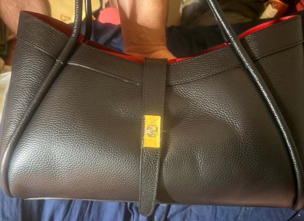 Grote zwarte handtas (echt leer), Enlèvement ou Envoi, Neuf, Noir, Sac à main