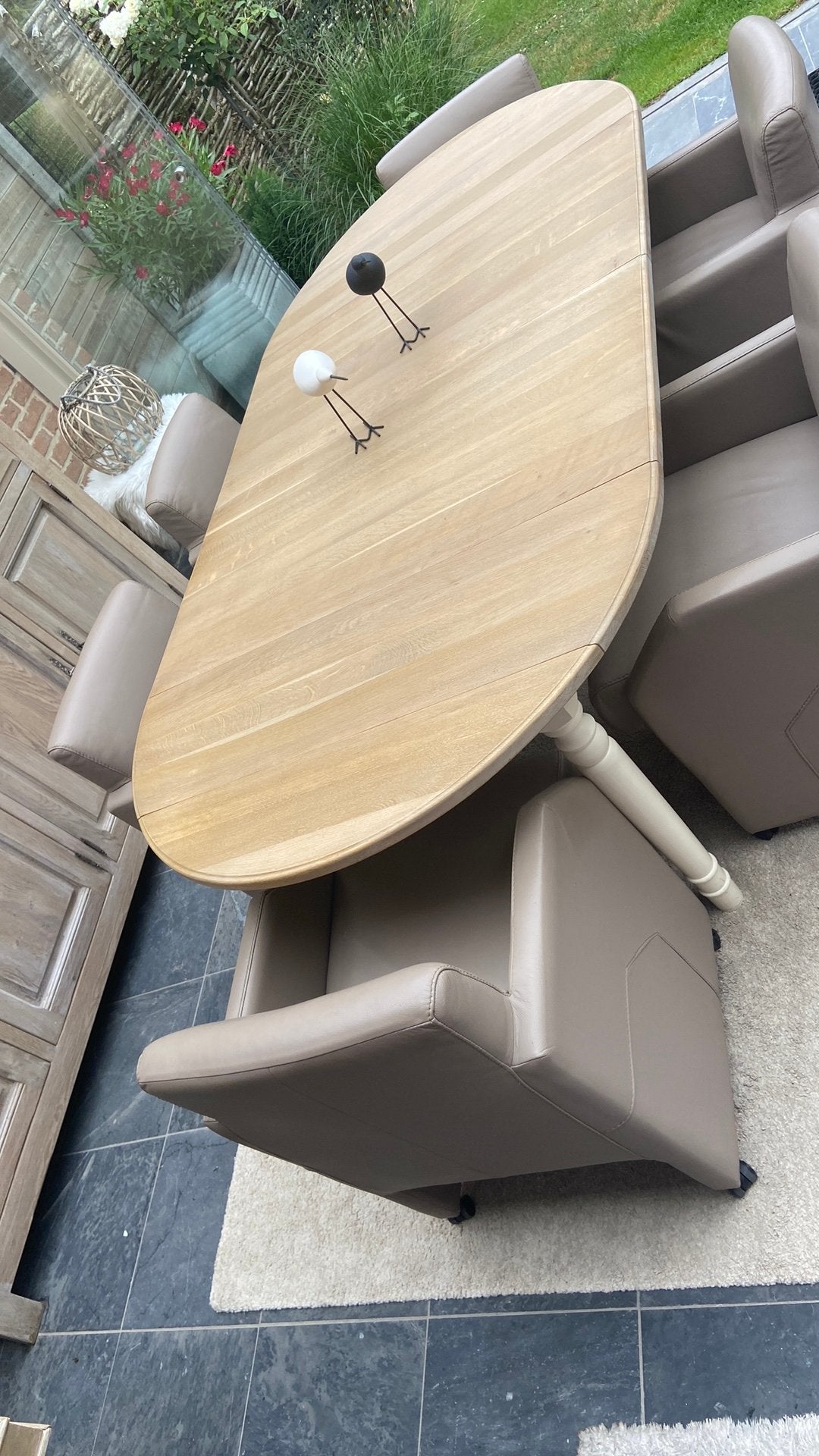 Lederen zetels/stoelen in taupe, Huis en Inrichting, Ophalen, Gebruikt, Leer, Landelijk