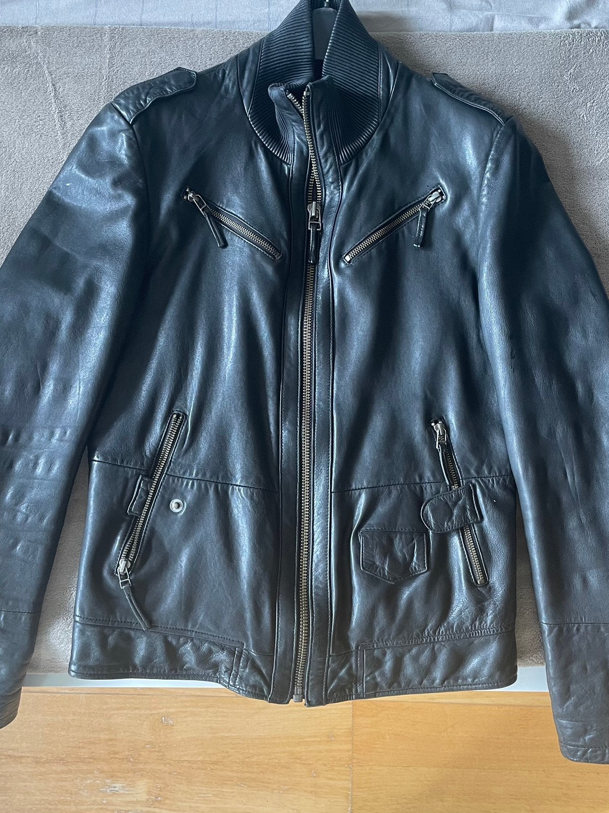 Veste en cuir noir IKKS, Enlèvement ou Envoi, Comme neuf, Noir