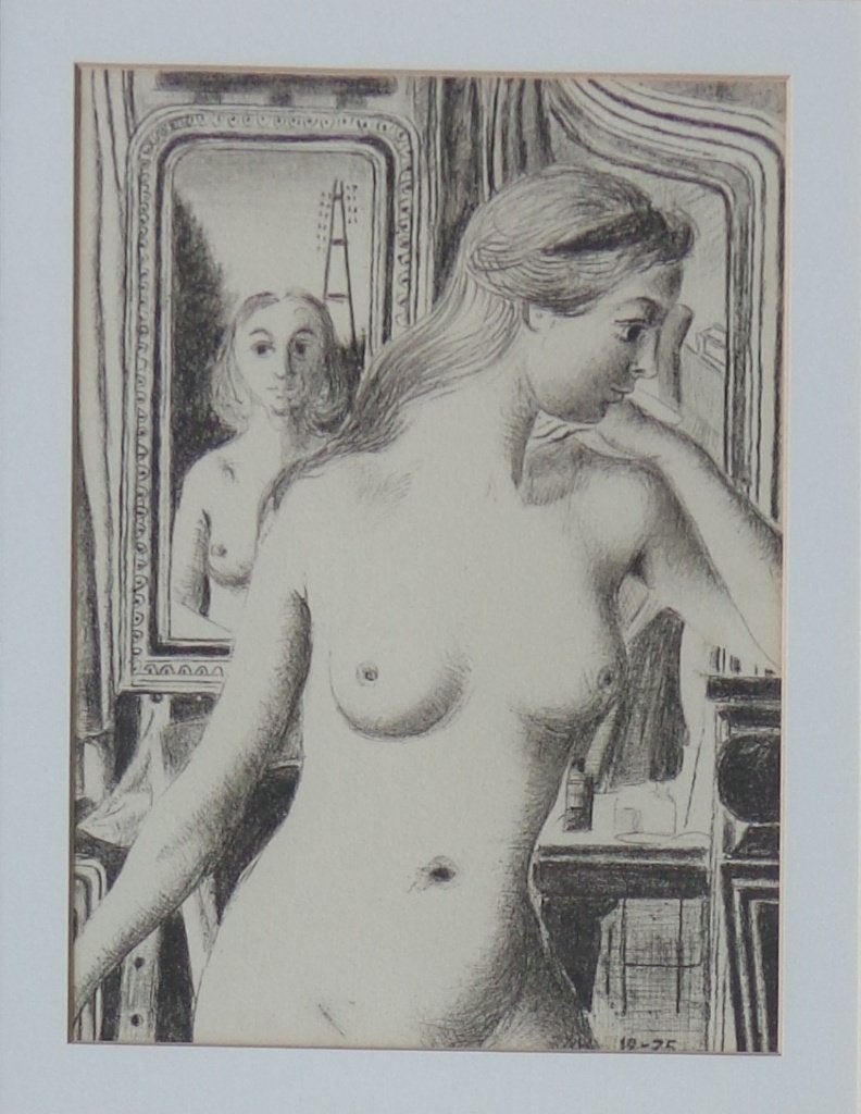 PAUL DELVAUX / LE REFLET / ZW-W LITHO / 67x59cm / KADER, Antiek en Kunst, Ophalen of Verzenden