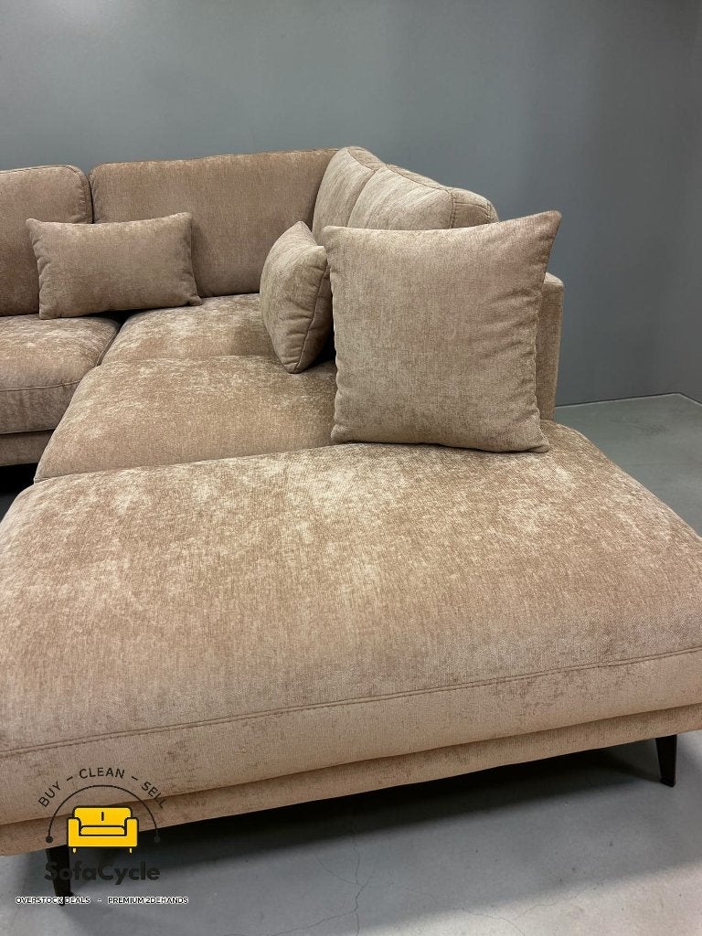 Fauteuil d'angle Luton rose taupe en tissu, angle R, Neuf, Enlèvement ou Envoi, SofaCycle VOF, Info@sofacycle.be
