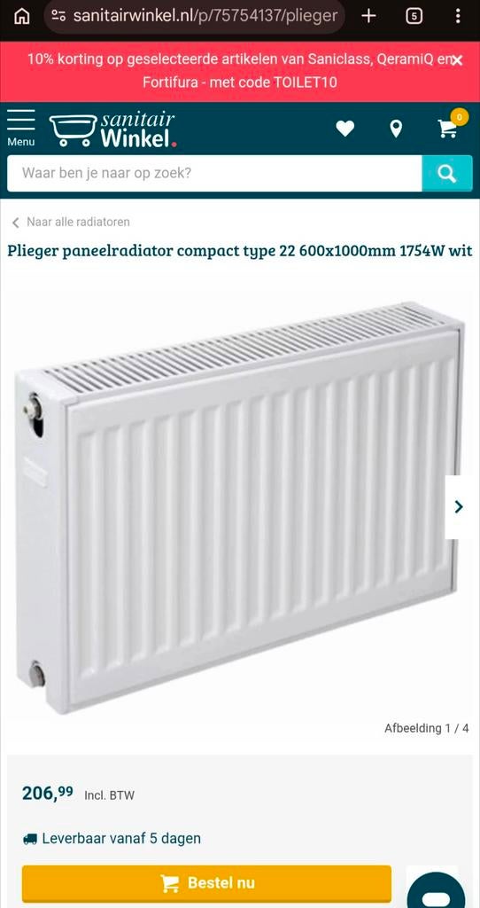 Radiateur type 22 60x100, Ophalen, Nieuw, 800 watt of meer, Radiator