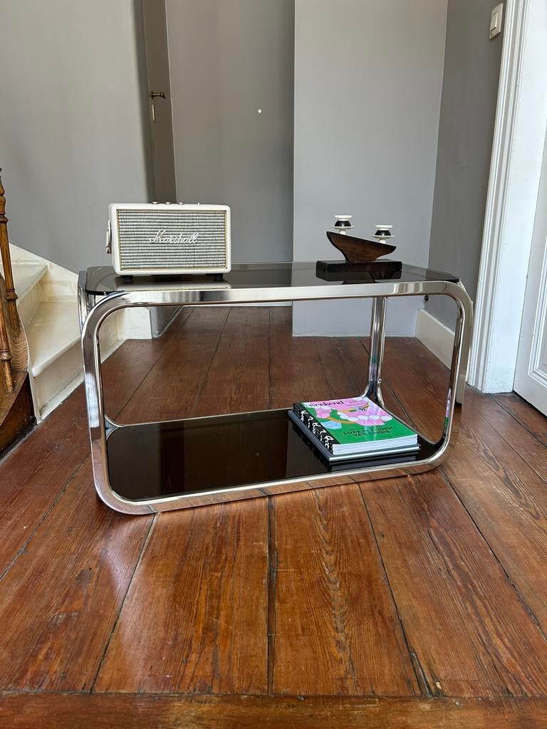 Space-age chroom en rookglas trolley/rek, jaren 70, Ophalen, Nieuw